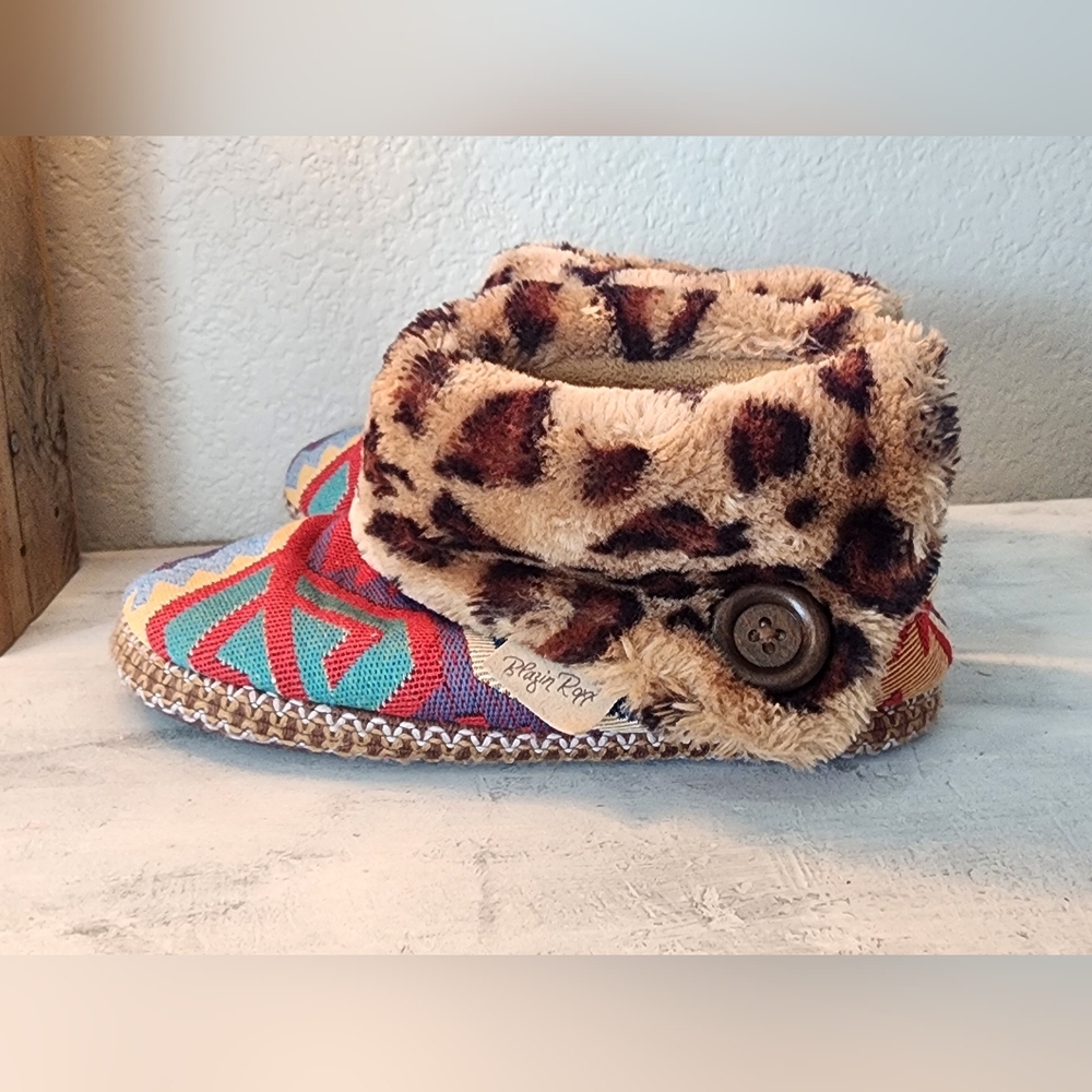 Blazin Roxx Aztec Slipper Boot with Leopard Cuff - Multicolor